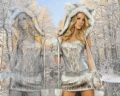 754 FOND ECRAN FEMME FOURRURE BEIGE NEIGE VIERGE
